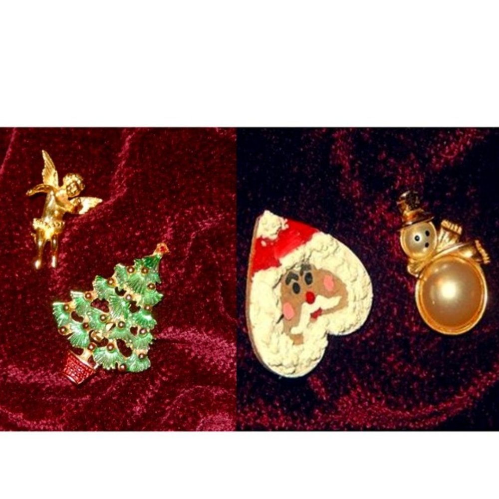 Lot of 4 Vintage Christmas Pins - Excellent Vintage Condition - Great Gifts!